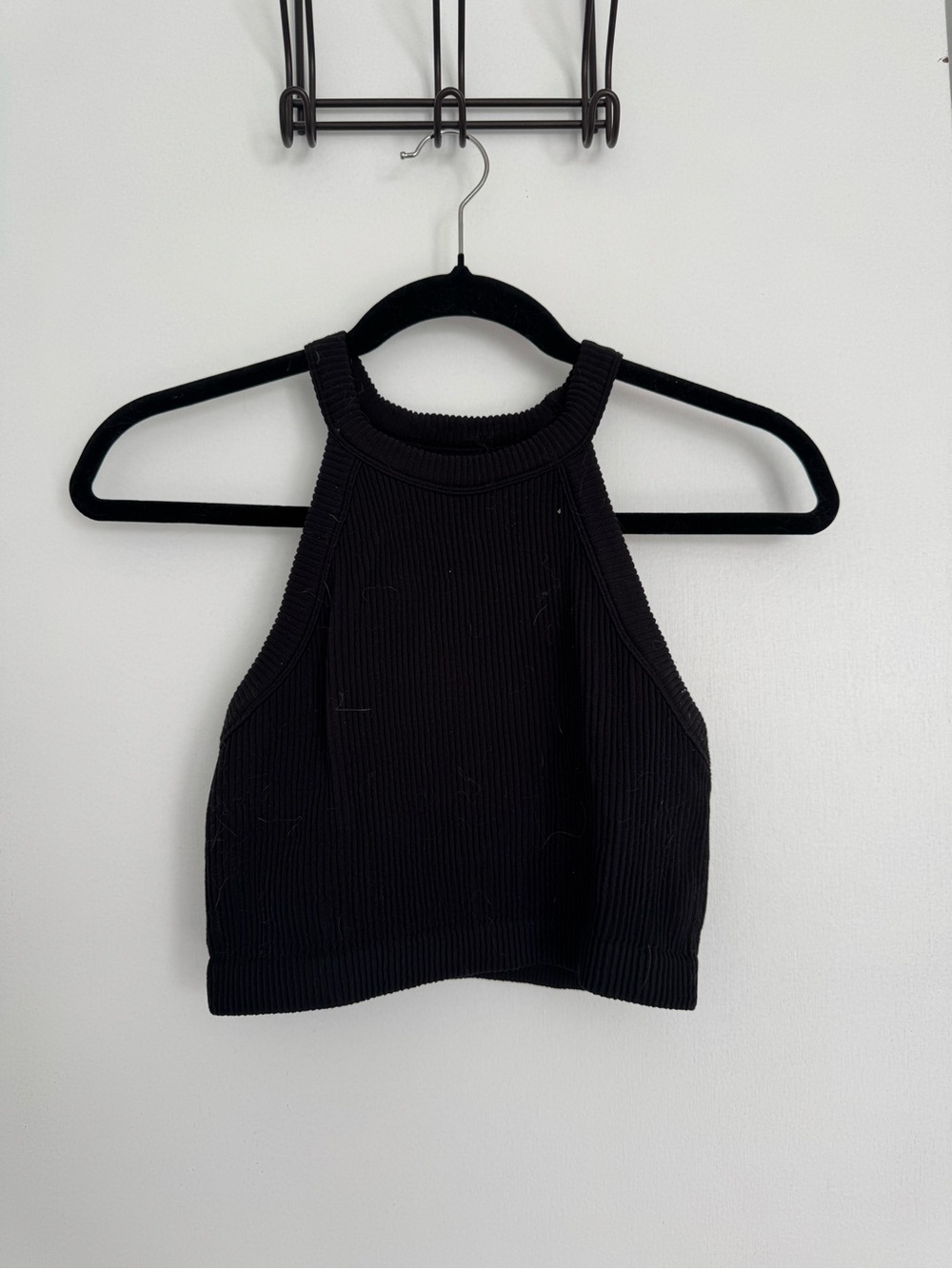 aerie Black Ribbed High-Neck Cropped Tank